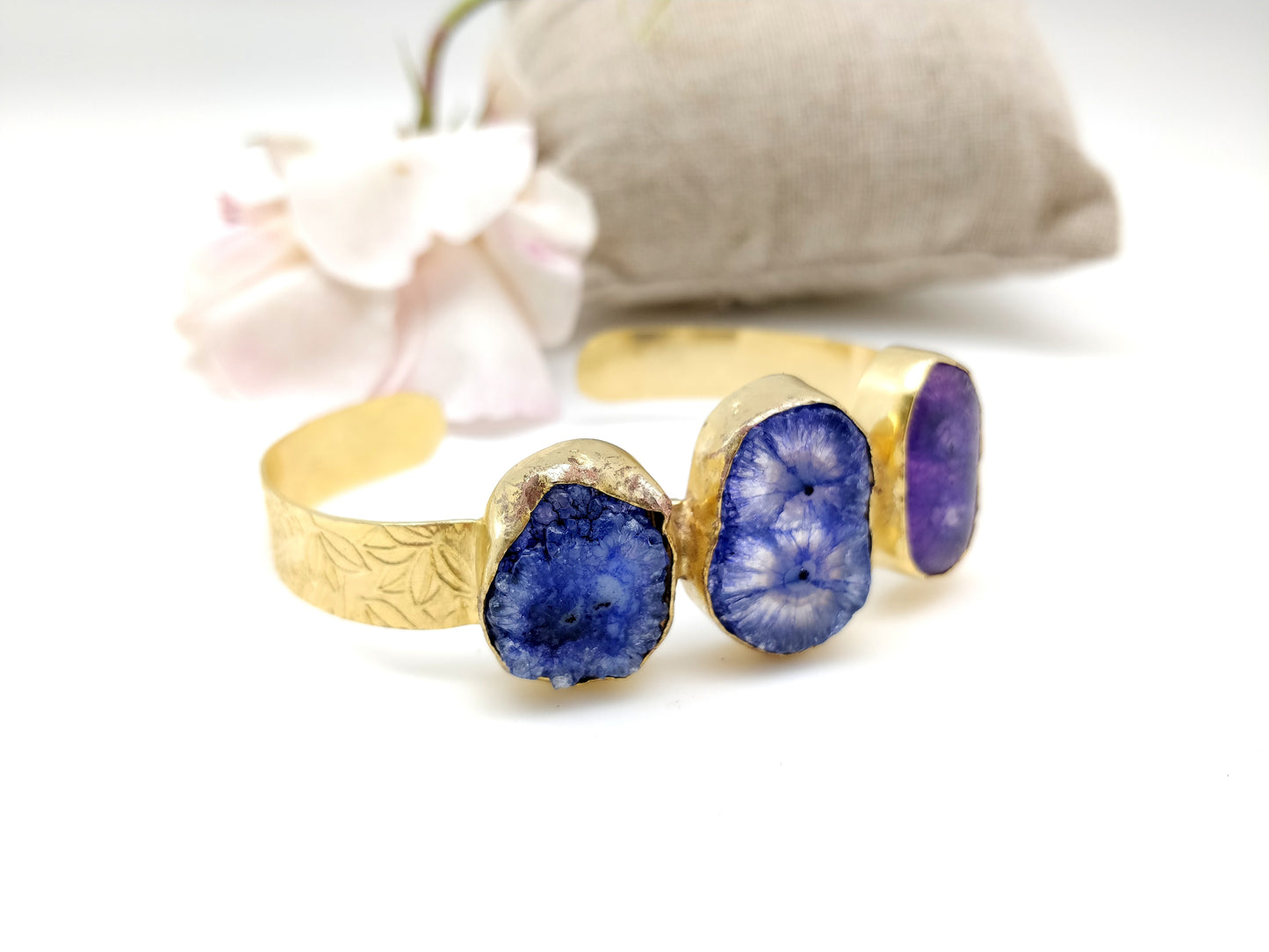 Purple Blue Triple Stone Gold Cuff - shopzeyzey