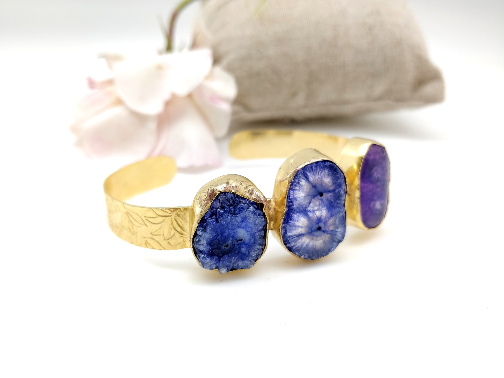 Purple Blue Triple Stone Gold Cuff - shopzeyzey