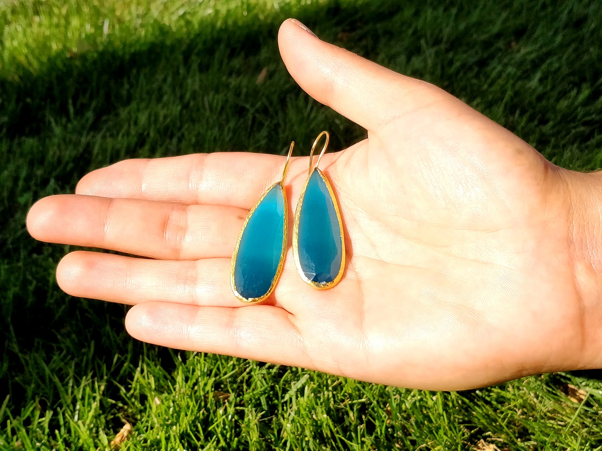 Ocean Blue Gold Earrings - shopzeyzey