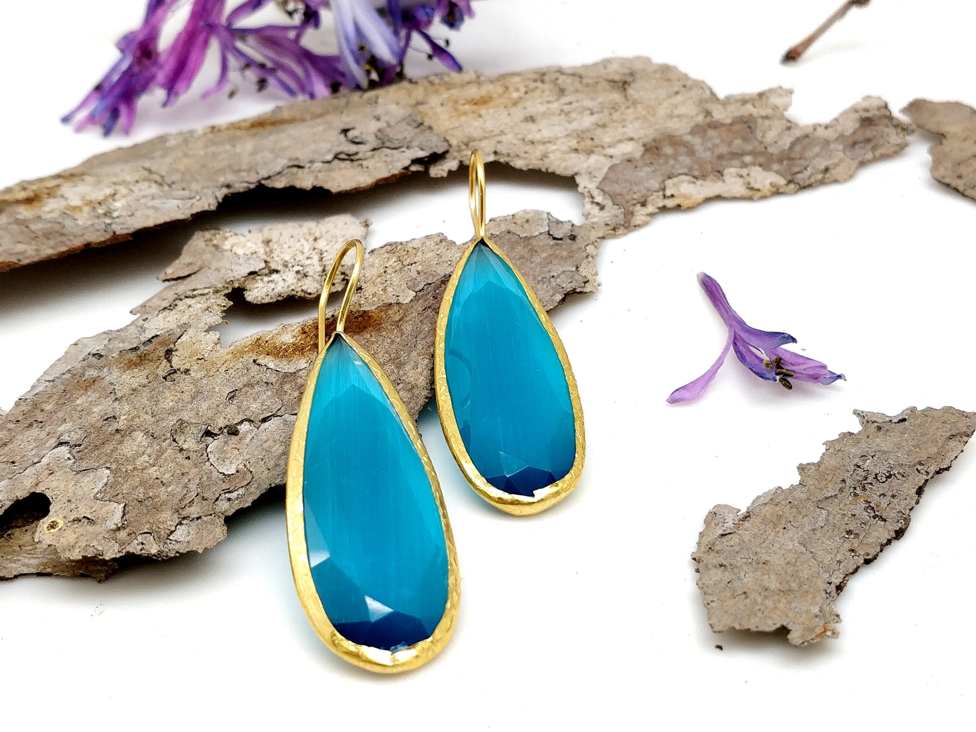 Ocean Blue Gold Earrings - shopzeyzey