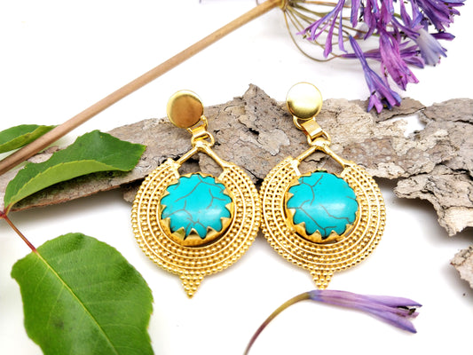 Turqouise Cleopatra Gold Earrings - shopzeyzey