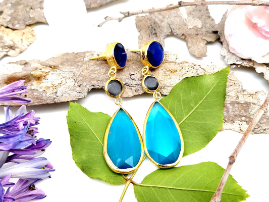 Triple Ocean Blue Cat Eye Earrings - shopzeyzey