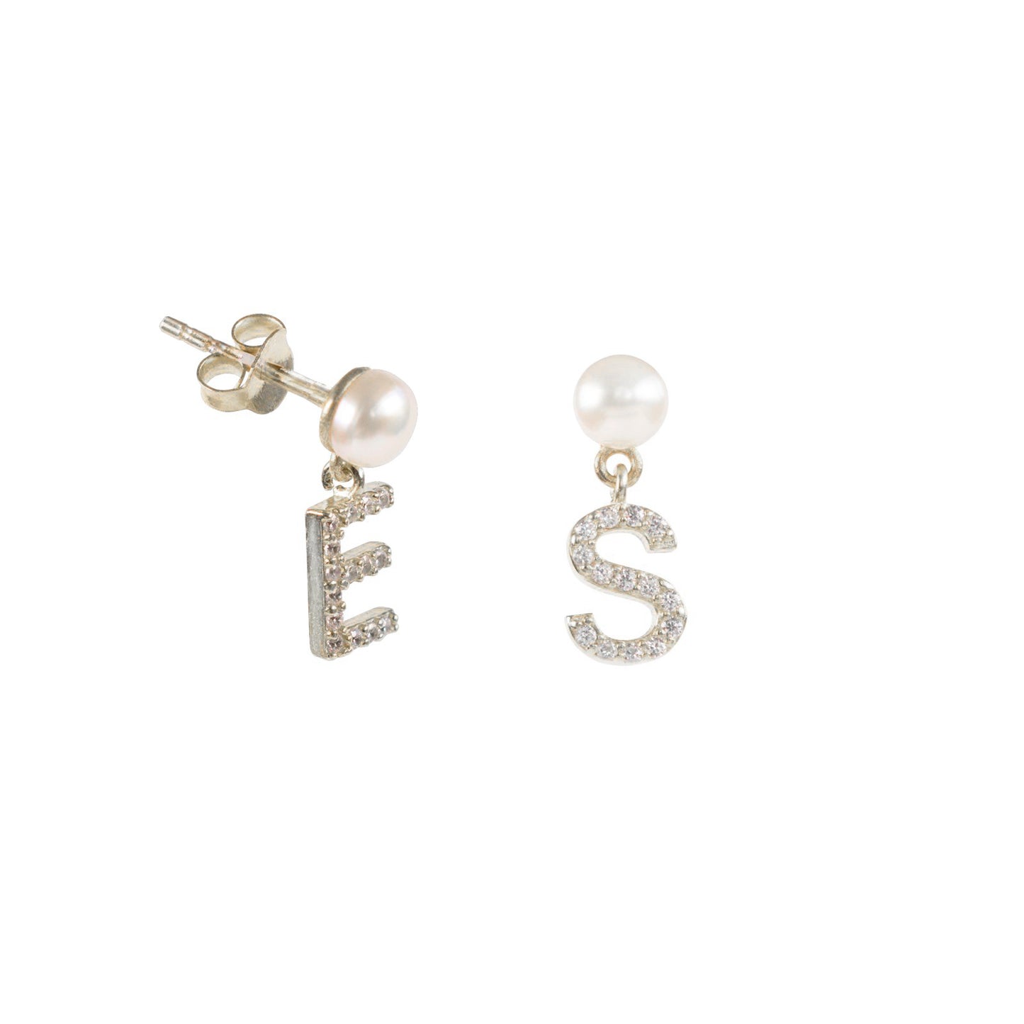 Personalized Diamond Initial Pearl Earring - shopzeyzey